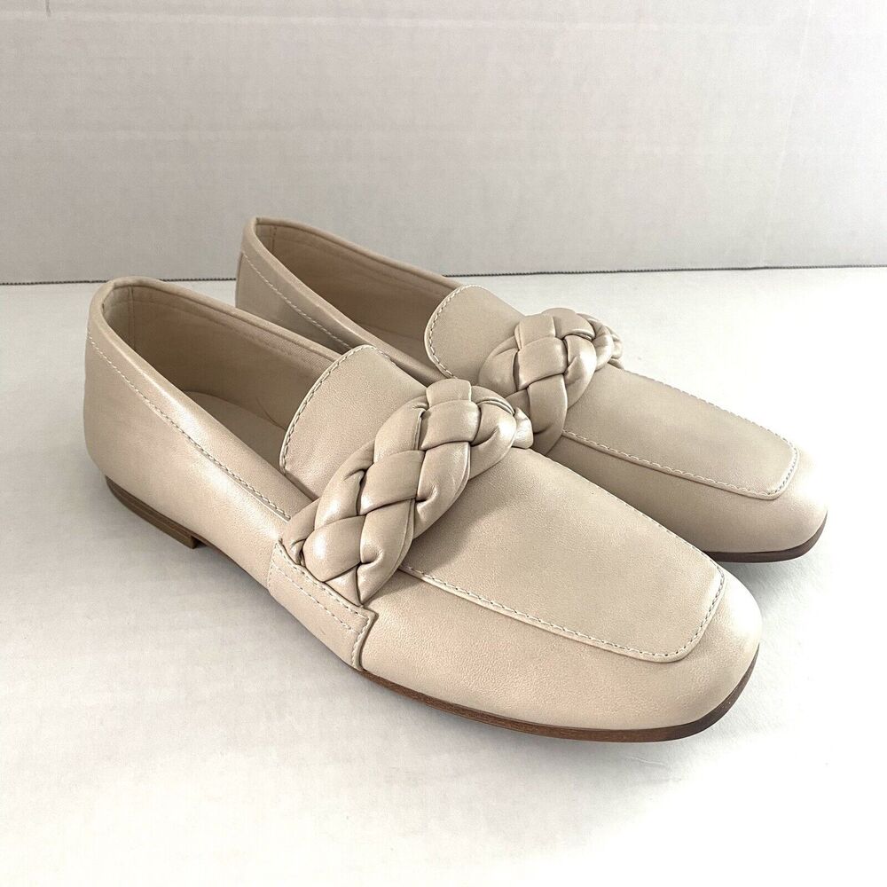 Catwalk Beige Square Toe Braided Detail Loafers Size 39 US 8